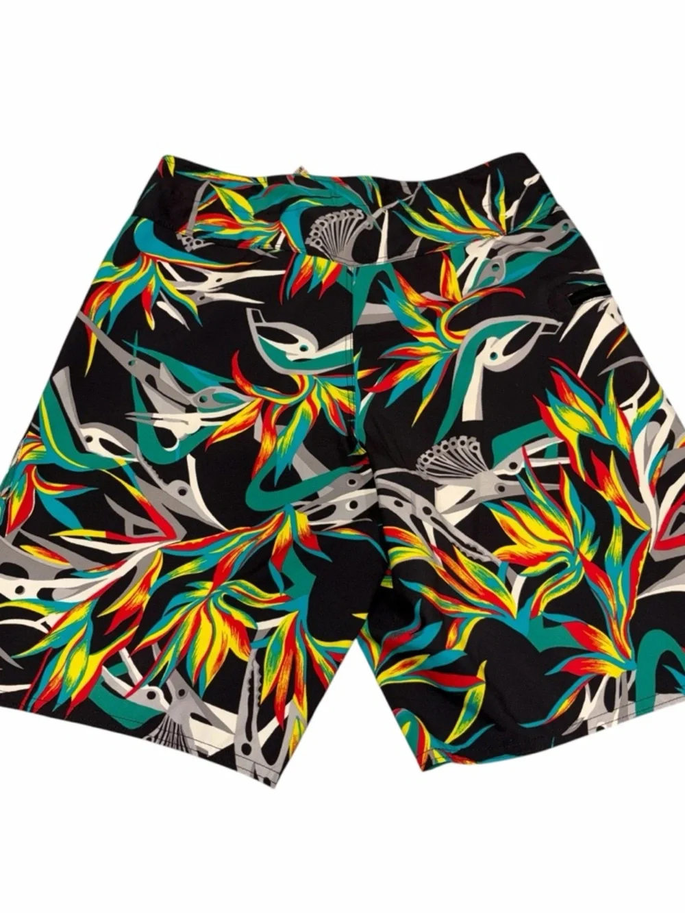 Patagonia Black Tropical Print Wavefarer Board Shorts Swim Shorts size 28